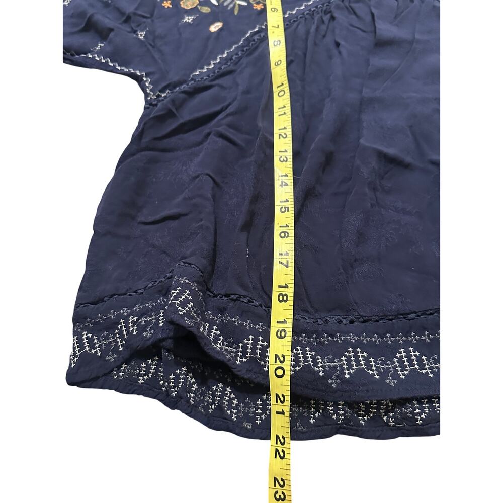 Knox Rose Navy Blue Embroidered Floral Boho Scoop Neck Peasant Top Rayon M - Picture 7 of 8